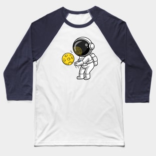 Cute Astronaut Playing Volleyball Moon Cartoon Baseball T-Shirt